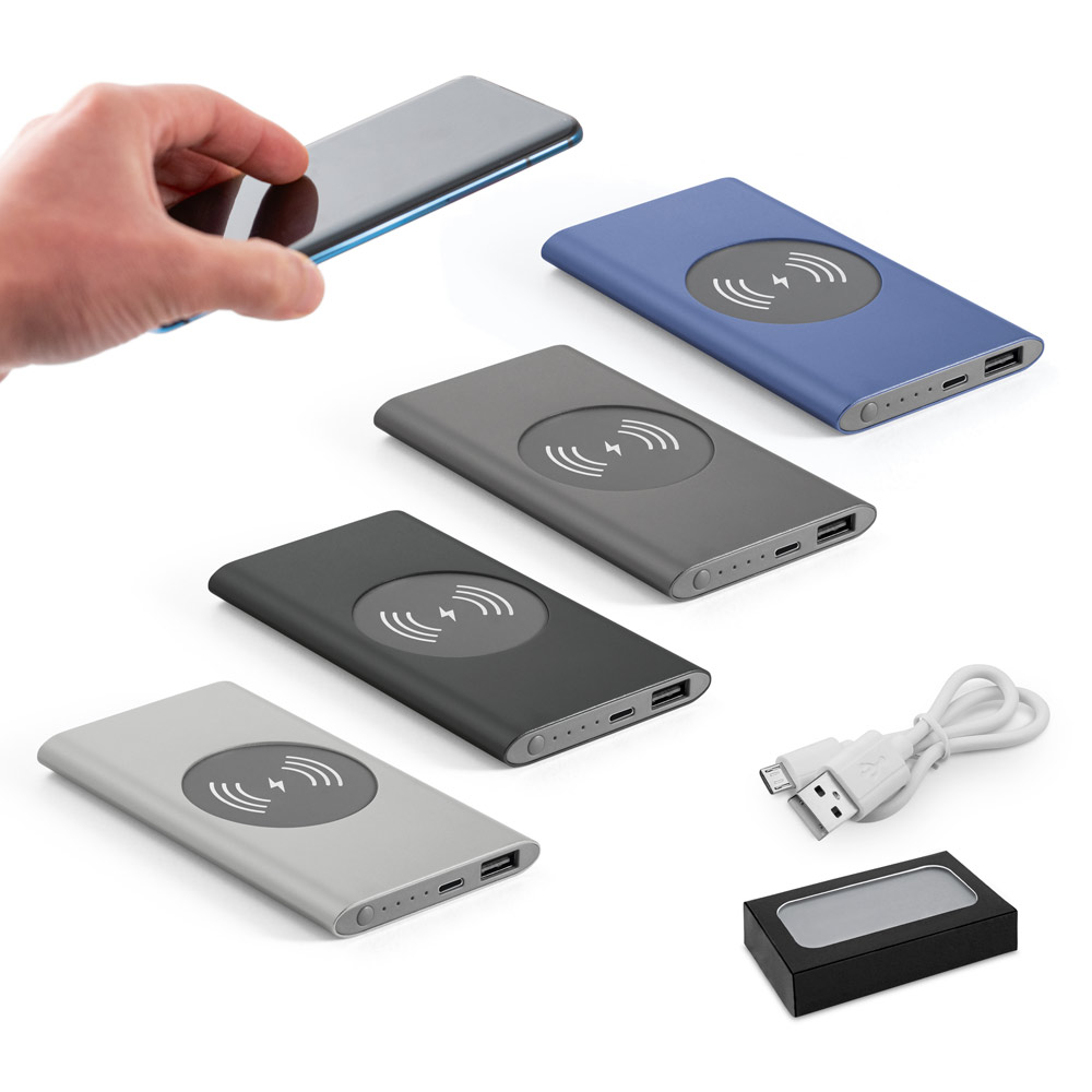 Bateria portátil com carregador wireless em alumínio 100% reciclado 4.000 mAh
