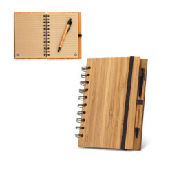 Caderno A5 em bambu com folhas pautadas recicladas