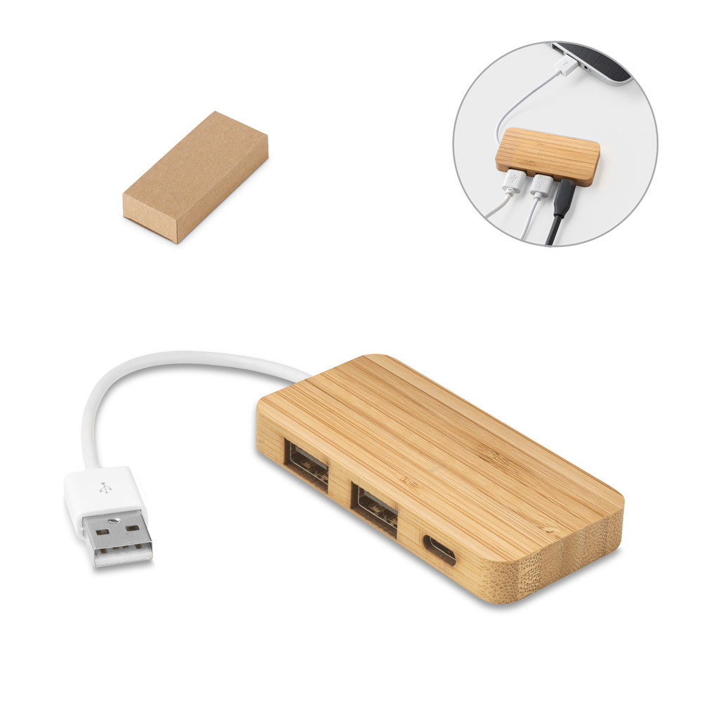 MOSER. Hub em bambu com 2 portas'