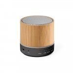 Caixa de som portátil com microfone, em bambu e ABS 100% reciclado 400 mAH