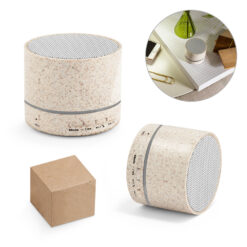 RE-LINEU. Caixa de som portátil com microfone, em fibra de palha de trigo e ABS 100% reciclado