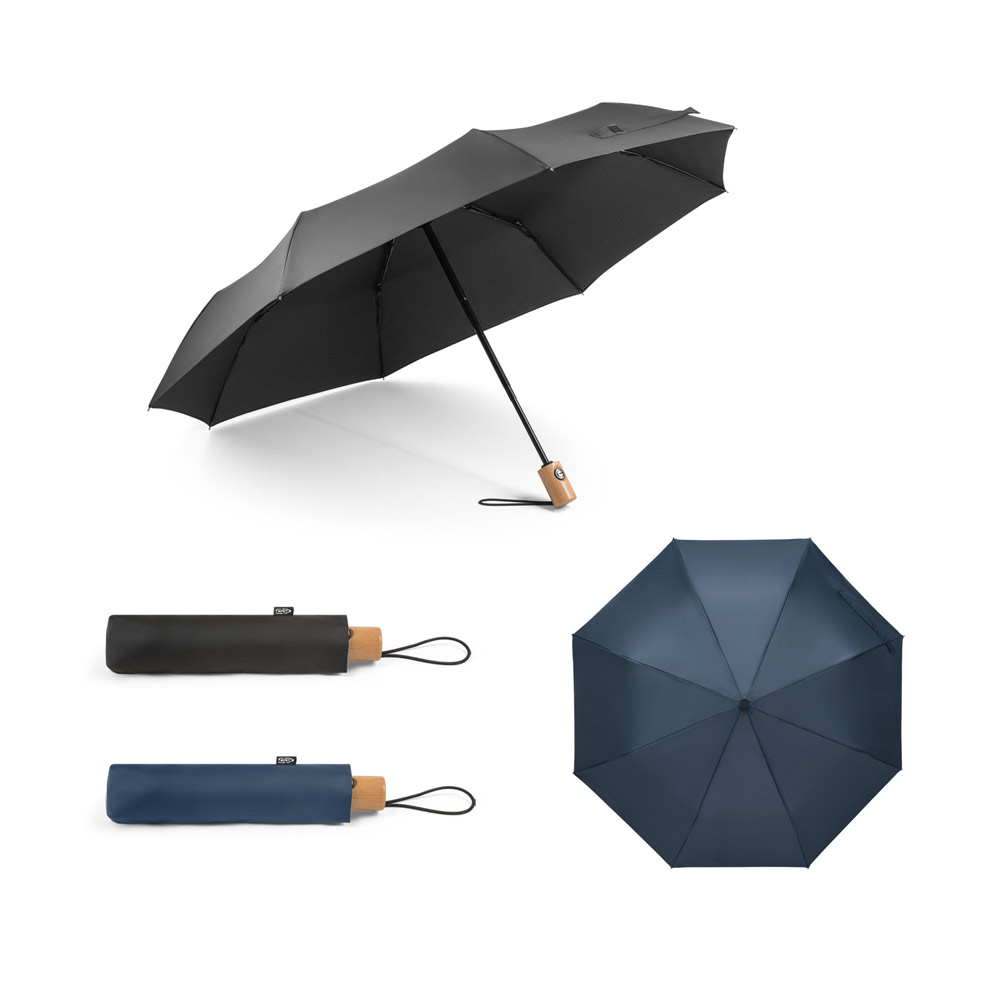 Guarda-chuva em 100% poliéster reciclado pongee 190T com abertura e fecho automático