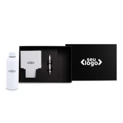 Kit Garrafa, Caderno E Caneta - Branco - 3 Pçs