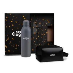 Kit Garrafa E Necessaire - Cinza/Preto - 2 Pçs