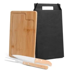 Conj. Para Churrasco Em Bambu / Inox / Madeira - 3 Pçs.