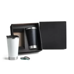 Kit De Copos Térmicos Em Aço Inox - 500Ml - Preto / Branco - 2 Pçs