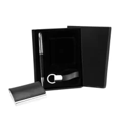 Kit Porta Cartão Com Caneta Em Metal - 3 Pçs