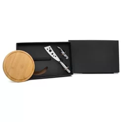 Kit Queijo E Vinho C/ Tábua, Faca E Abridor - 3 Pçs