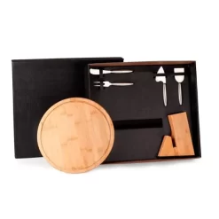 Conjunto Para Queijo Com Cepo Em Bambu / Inox - 6 Pçs